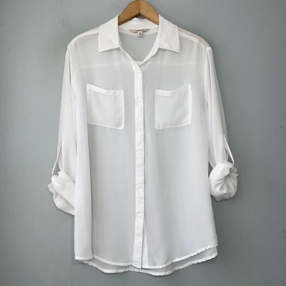 Decree Sheer Button Up Shirt Size Medium Office Siren Ethereal Preppy Y2K Top - Picture 6 of 11